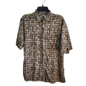 Corsini Mens Woven Pattern Short Sleeve Button Up Shirt Size M Korea‎ Vintage